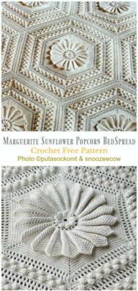 Marguerite Sunflower Popcorn BedSpread Crochet Free Pattern