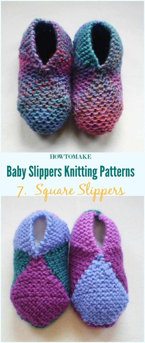 Baby Square Slippers Free Knitting Pattern-Baby #Booties Slippers Free #Knitting Patterns