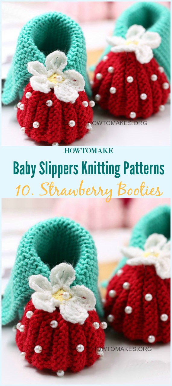 Strawberry Baby Booties Free Knitting Pattern-Baby #Booties Slippers Free #Knitting Patterns