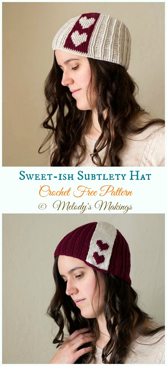 Sweet-ish Subtlety Heart Hat Crochet Free Pattern - #Valentine; Heart Beanie #Hat; Free #Crochet; Patterns