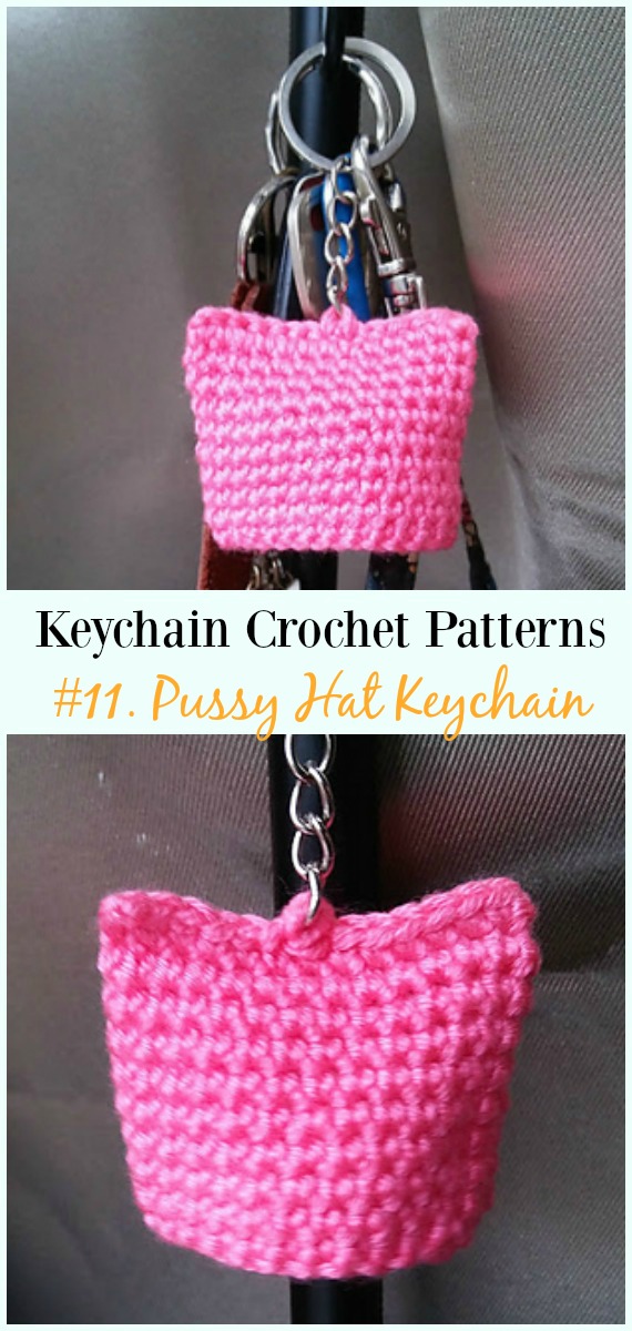 Quick and Easy Pussy Hat Keychain Free Crochet Pattern - #Keychain #Crochet Patterns