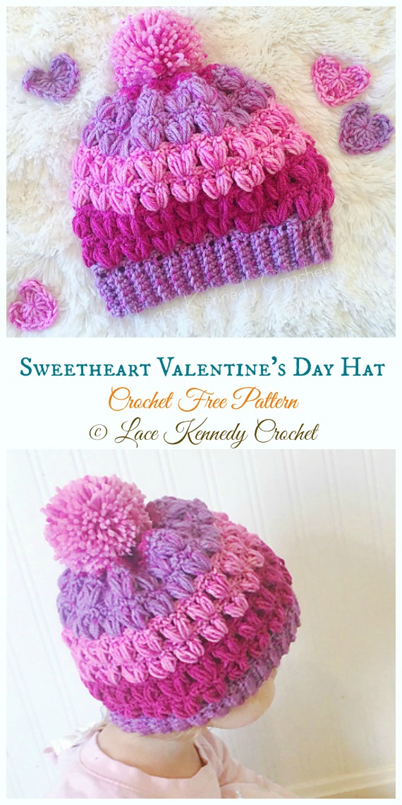 Little Sweetheart Valentine's Day Hat Crochet Free Pattern - #Valentine; Heart Beanie #Hat; Free #Crochet; Patterns