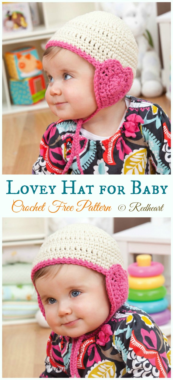 Baby Lovey Hat Earflap Crochet Free Pattern - #Valentine; Heart Beanie #Hat; Free #Crochet; Patterns