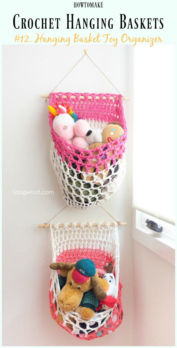 Crochet T-shirt Yarn Hanging Basket Toy Organizer Free Pattern- Hanging #Basket; Free #Crochet; Patterns