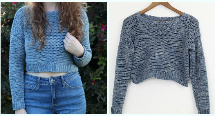 Acacia Cropped Sweater Crochet Free Pattern - Fall Winter Women #Sweater; Free #Crochet; Pattern