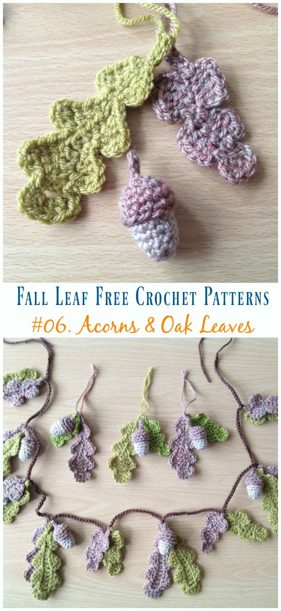 Acorns & Oak Leaves Crochet Free Pattern - Autumn #Leaf; Free #Crochet; Patterns