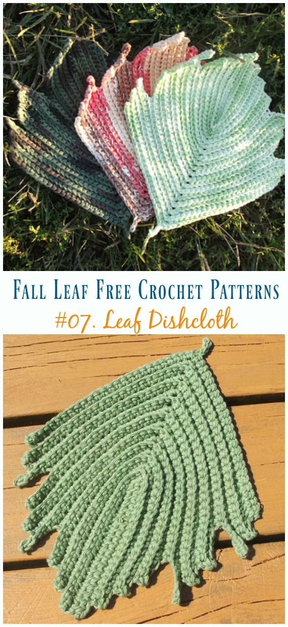 Leaf Dishcloth Crochet Free Pattern - Autumn #Leaf; Free #Crochet; Patterns