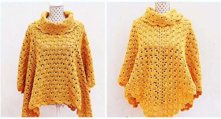 Shell Stitch Square Poncho Crochet Free Pattern Video- Women #Poncho; Free #Crochet; Patterns