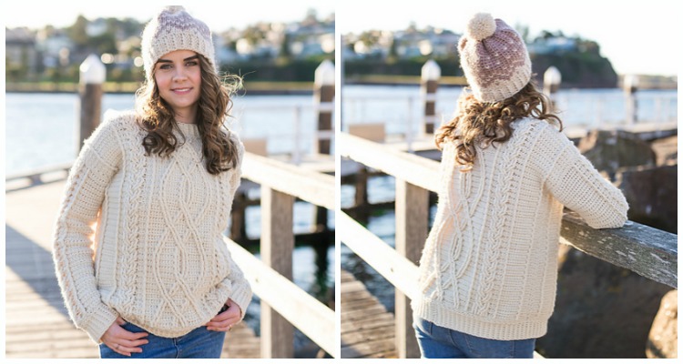 Meara Fisherman Cabled Sweater Crochet Free Pattern Fall