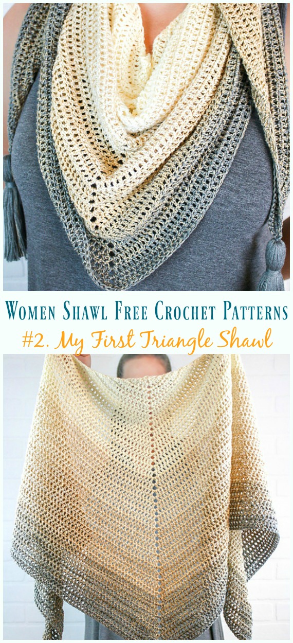 My First Triangle Shawl Crochet Free Pattern - Trendy Women Shawl