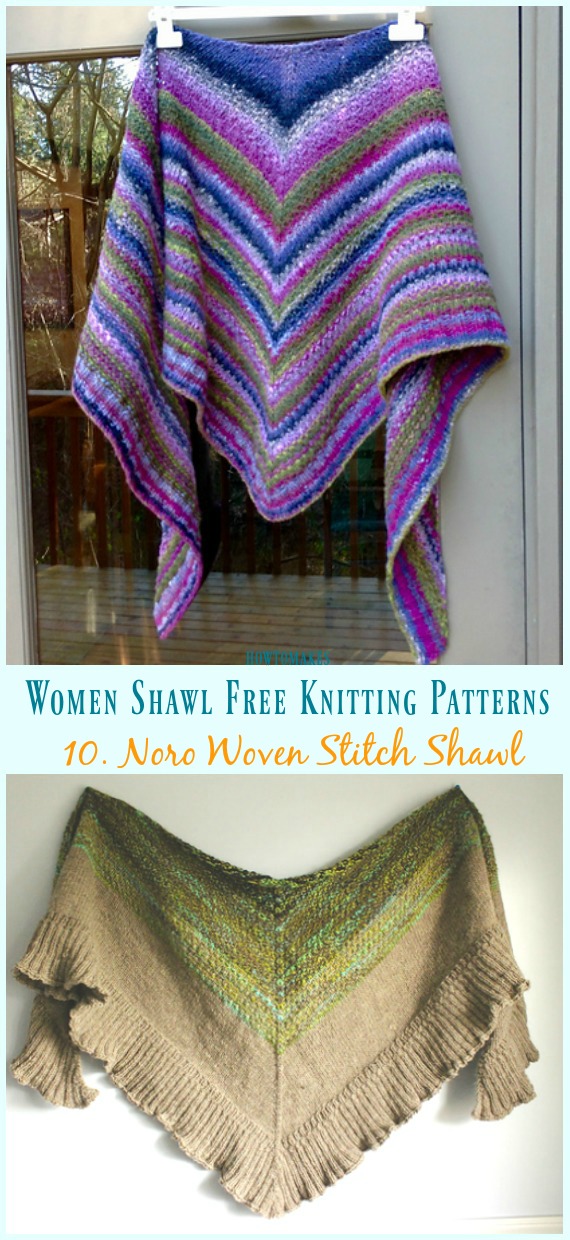 Noro Woven Stitch Shawl knitting Free Pattern - Women #Shawl; Free #Knitting; Patterns