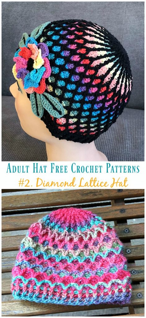 Diamond Trellis Hat Free Crochet Patterns - Adult Hat