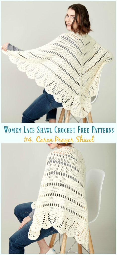 Caron Prayer Shawl Crochet Free Pattern - Women Lace Shawl