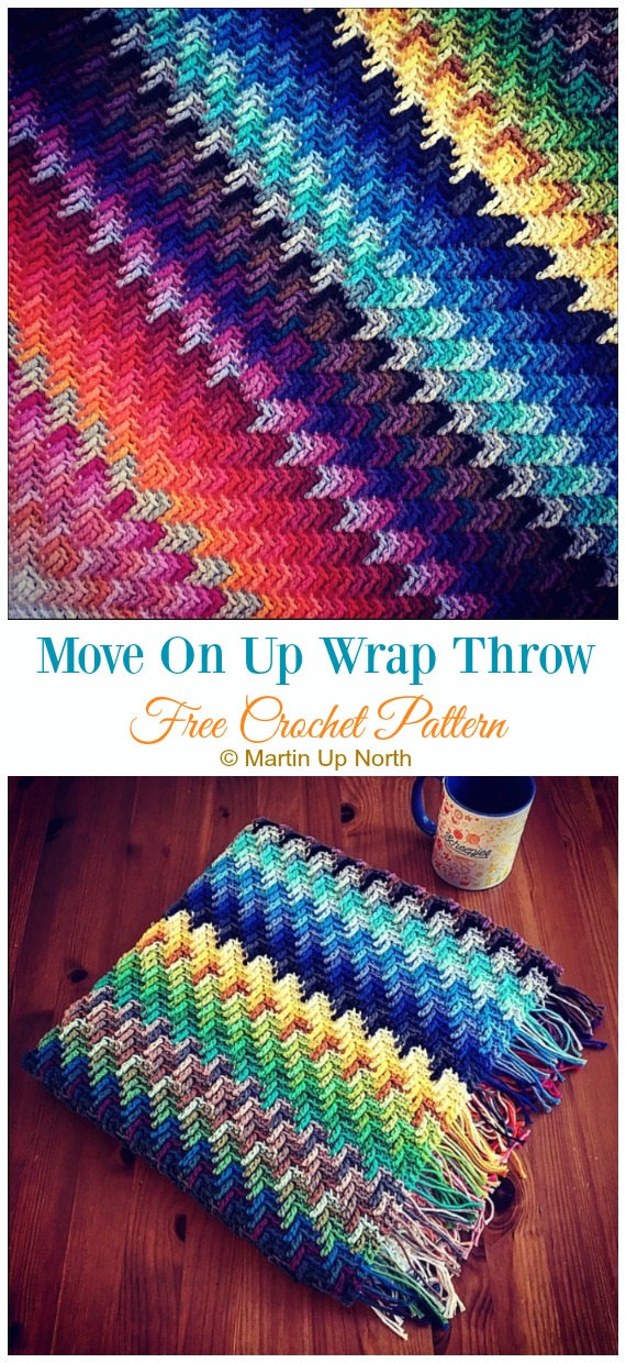 Move On Up Wrap Throw Free Crochet Pattern - #Throw; Blanket Free #Crochet; Patterns