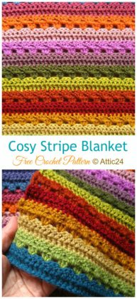 Cosy Stripe Blanket Crochet Free Pattern - Stripy Blanket