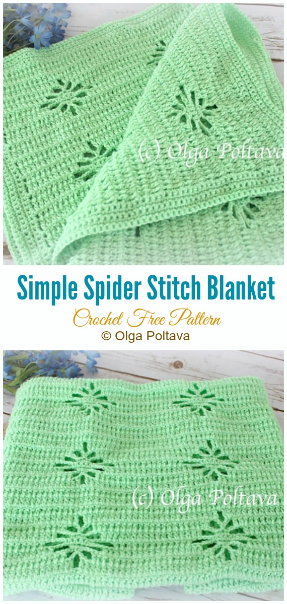 Simple Spider Stitch Blanket Crochet Free Pattern - Fillet #Blanket; Free #Crochet; Patterns