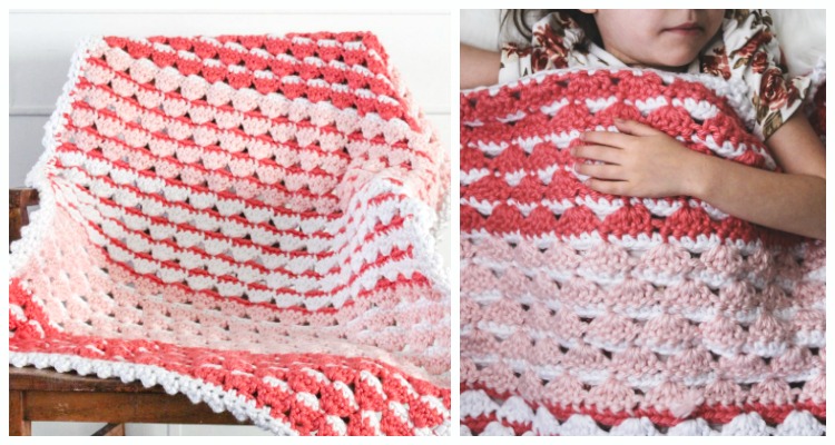 Strawberries Cream Blanket Crochet Free Pattern - Stripy Blanket