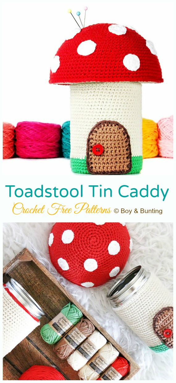 Toadstool Tin Caddy Crochet Free Pattern - Toadstool Mushroom Free #Crochet; Patterns