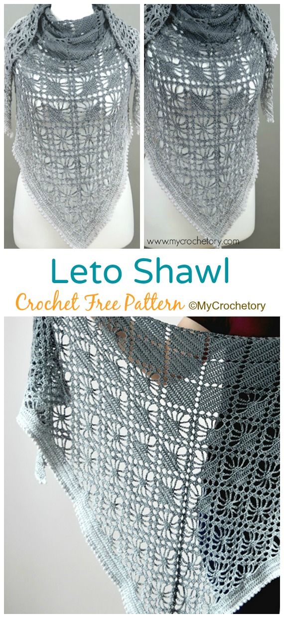 Leto Shawl Crochet Free Pattern - Women Lace #Shawl; Free #Crochet; Patterns