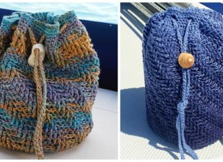 Sand Dollar Beach Bag Crochet Free Pattern - Drawstring Bag Free #Crochet; Patterns