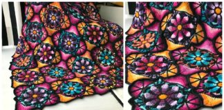 Stained Glass Flower Blanket Crochet Free Pattern - #Granny; Square #Blanket; Free #Crochet; Patterns