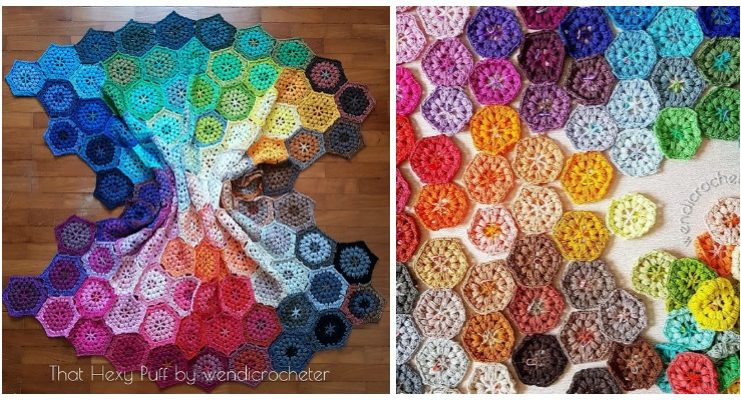 That Hexy Puff Blanket Crochet Free Pattern - Hexagon Blanket Free Crochet Patterns