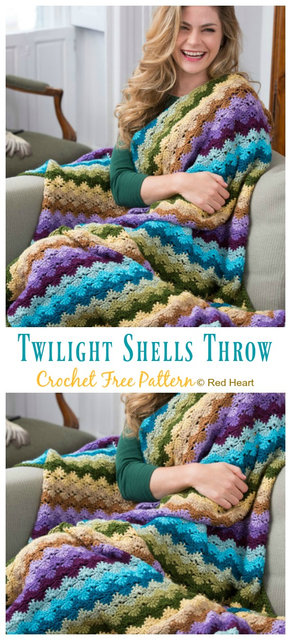 Twilight Shells Throw Crochet Free Patterns [Video] - Shell Stitch Throw #Blanket; Free #Crochet; Patterns