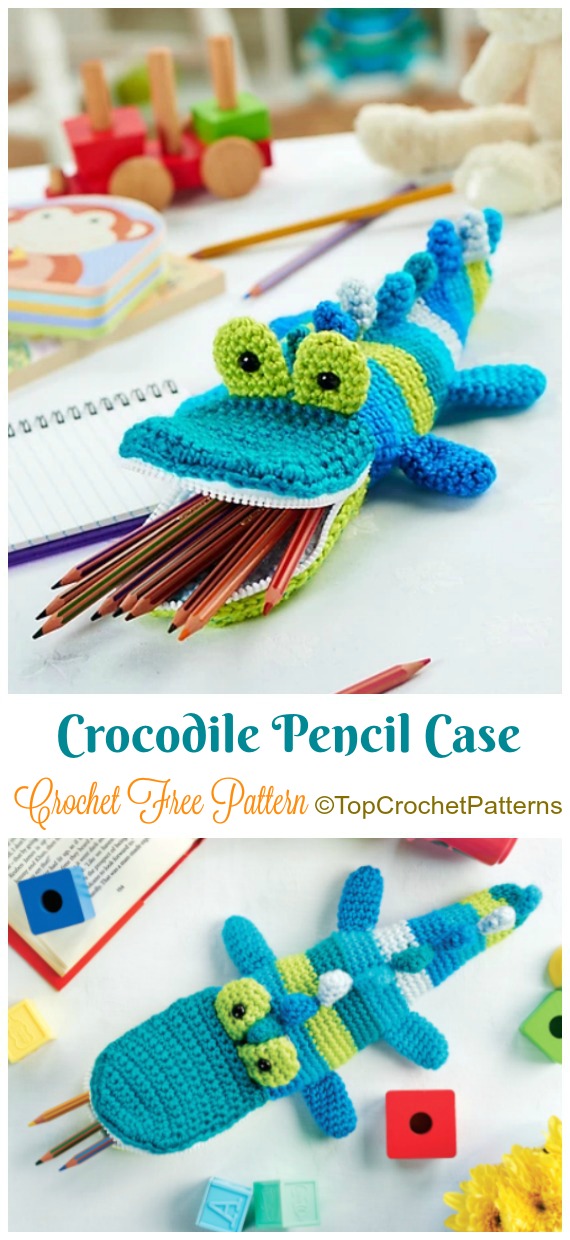 Crocodile Pencil Case Crochet Free Pattern - Back to School #Pencil Case Free #Crochet; Patterns