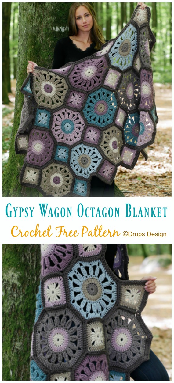 Gypsy Wagon Blanket Crochet Free Patterns -  Octagon #Blanket; Free Crochet Patterns