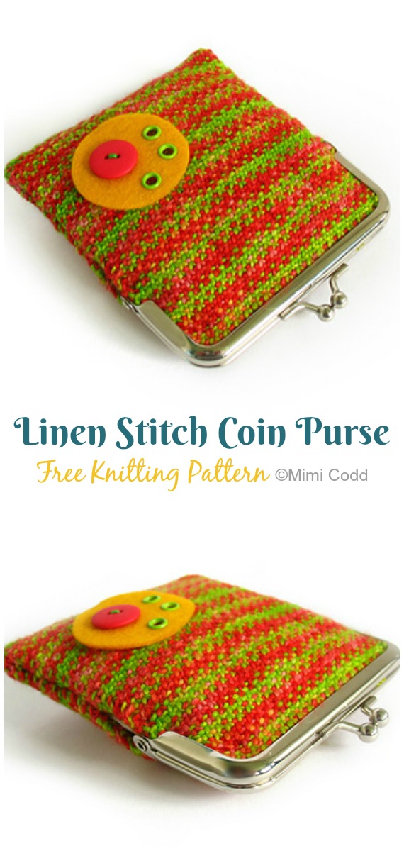 Linen Stitch Coin Purse Free Knitting Pattern - Coin #Purse; Free #Knitting; Patterns