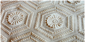 Marguerite Sunflower Popcorn BedSpread Crochet Free Pattern - #Hexagon; Blankets Free #Crochet; Patterns