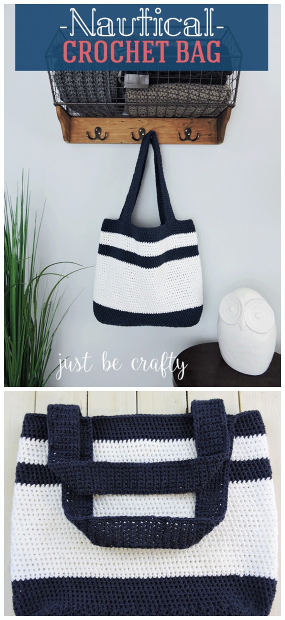 Nautical Tote Bag Crochet Free Pattern - Tote #Bag; Free #Crochet; Patterns