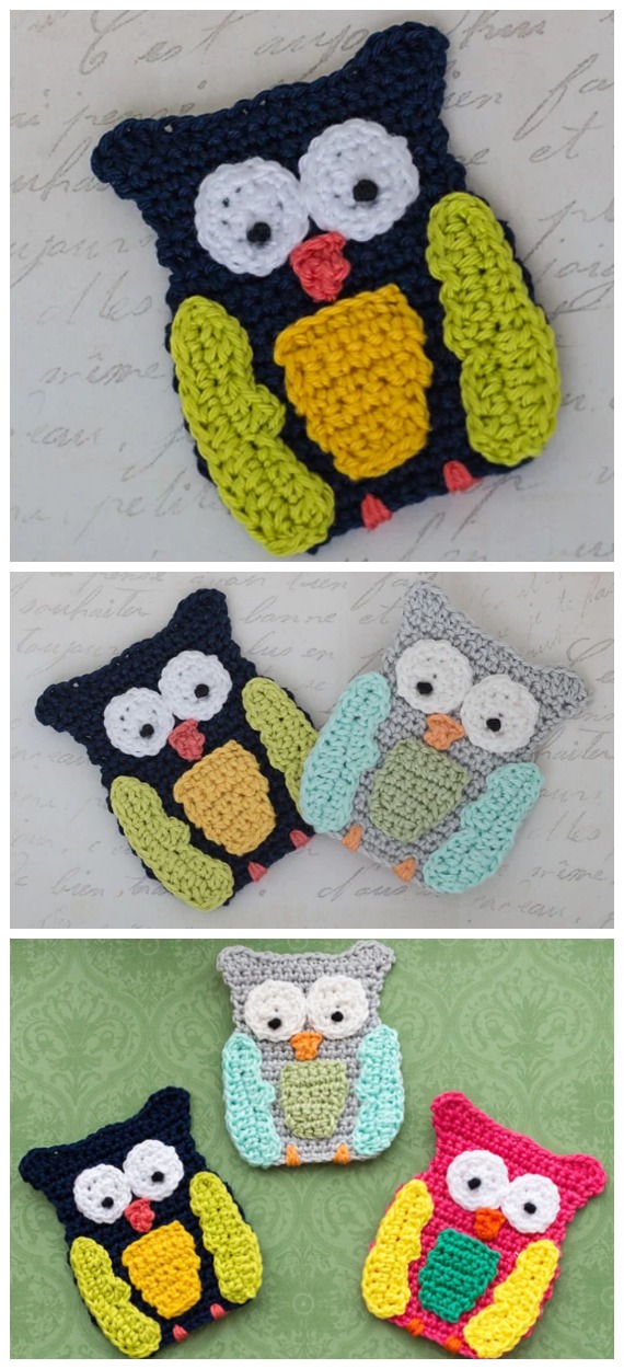 Big Owl Applique Crochet Free Patterns - #Animal; Applique Free #Crochet; Patterns