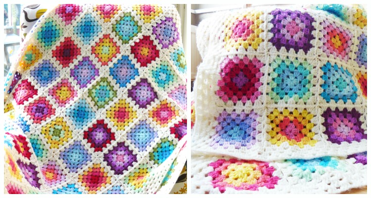 Rainbow Granny Square Blanket Crochet Free Pattern - Crochet & Knitting