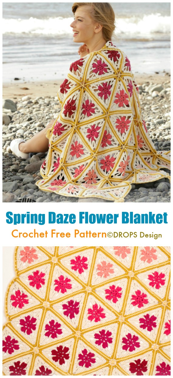 Spring Daze Flower Blanket Crochet Free Pattern - #Triangle; Motif #Blanket; Free Crochet Patterns