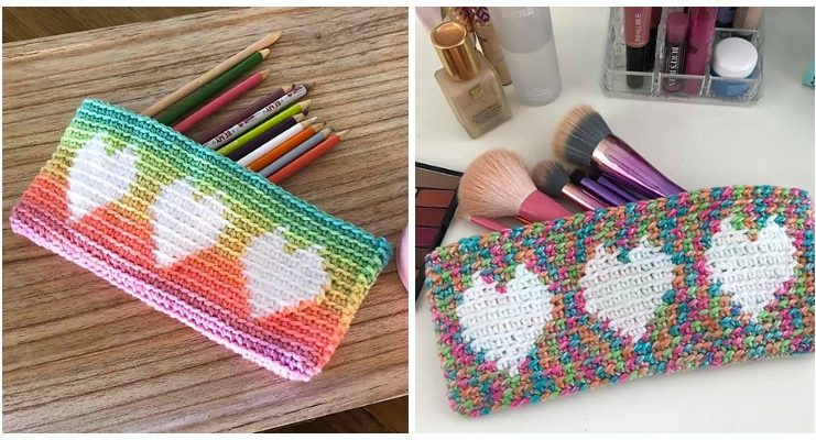 Tapestry Heart Pencil Case Crochet Free Pattern - Back to School #Pencil Case Free #Crochet; Patterns