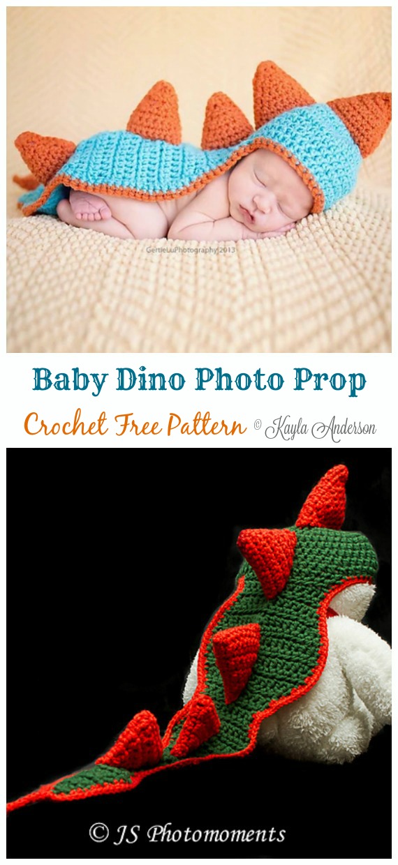 Baby Dino Photo Prop Crochet Free Patterns - Baby #Costume; Free #Crochet; Patterns