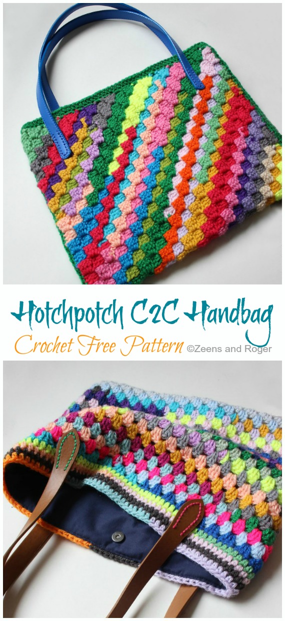 Hotchpotch C2C Handbag Crochet Free Pattern - Tote #Bag; Free #Crochet; Patterns