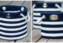 Nautical Basket Crochet Free Pattern- Storage #Basket; Free #Crochet; Patterns