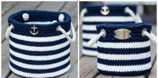 Nautical Basket Crochet Free Pattern- Storage #Basket; Free #Crochet; Patterns