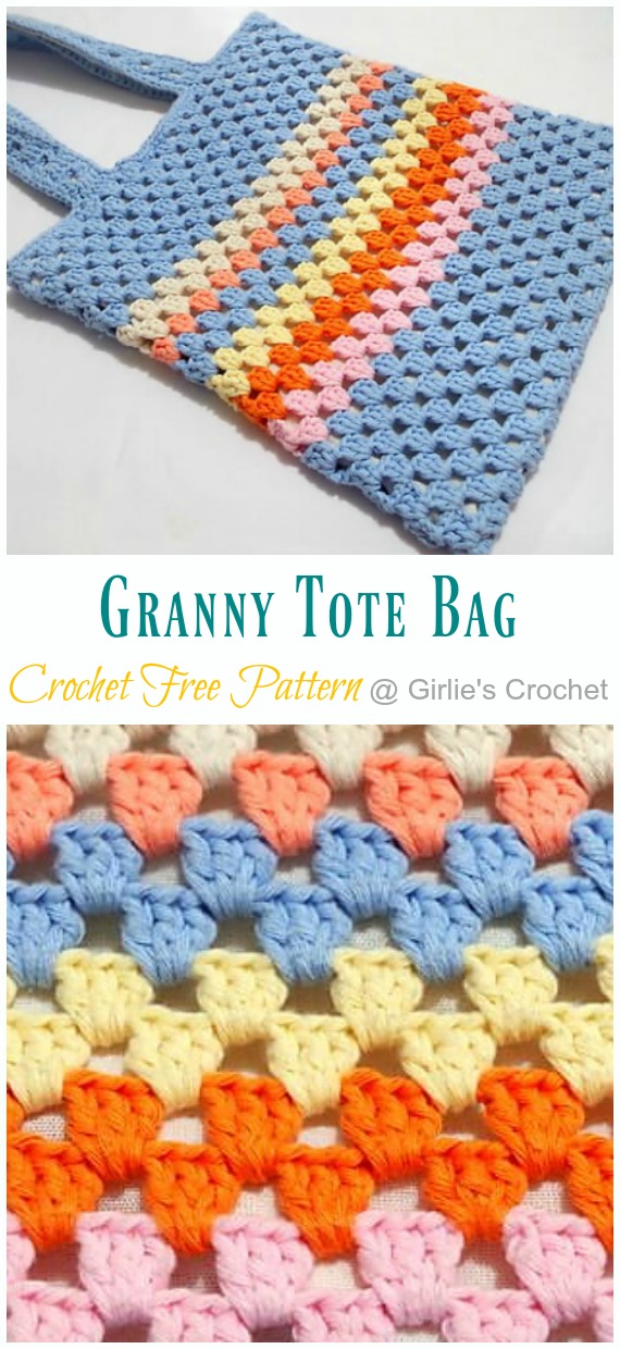 Summer Granny Strip Tote Bag Crochet Free Patterns