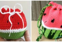 Watermelon Drawstring Bag Crochet Free Patterns - Drawstring Bag Free #Crochet; Patterns