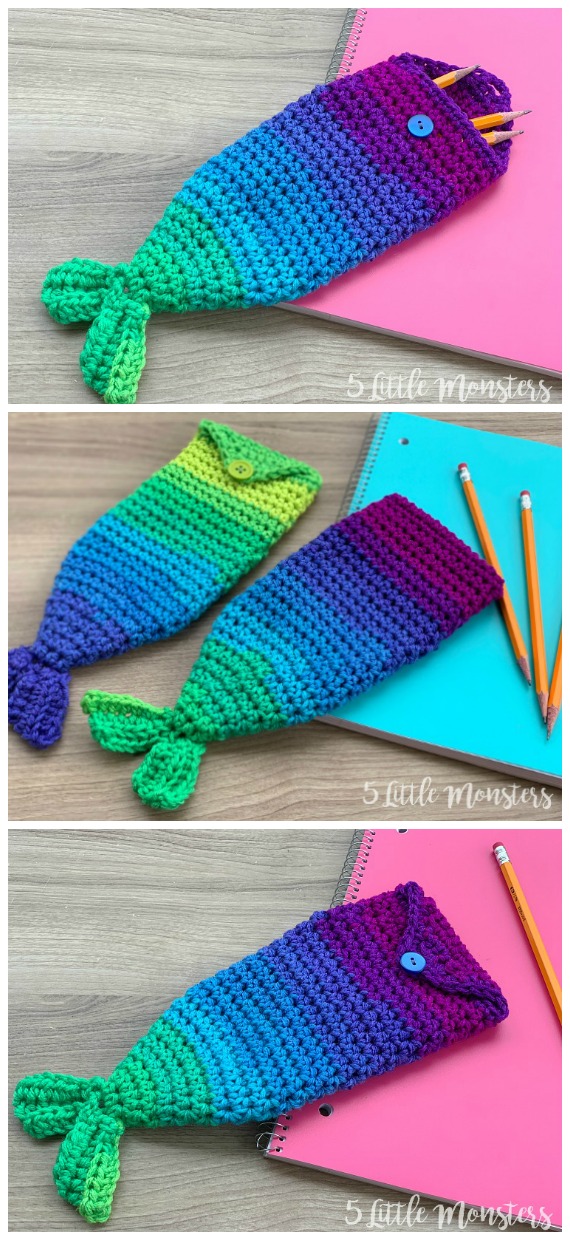 Mermaid Tail Pencil Pouch Crochet Free Pattern - Back to School #Pencil Case Free #Crochet; Patterns