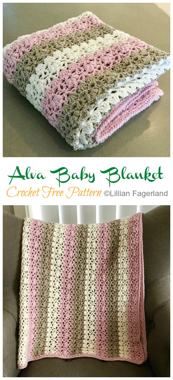 Alva Baby Blanket Crochet Free Pattern - Stripy #Blanket; Free #Crochet; Patterns