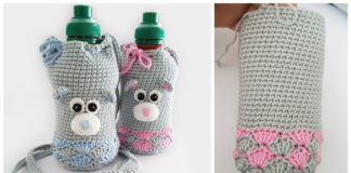 Bear Water Bottle Cozy Crochet Free Pattern - Water Bottle Holder Free #Crochet; Patterns