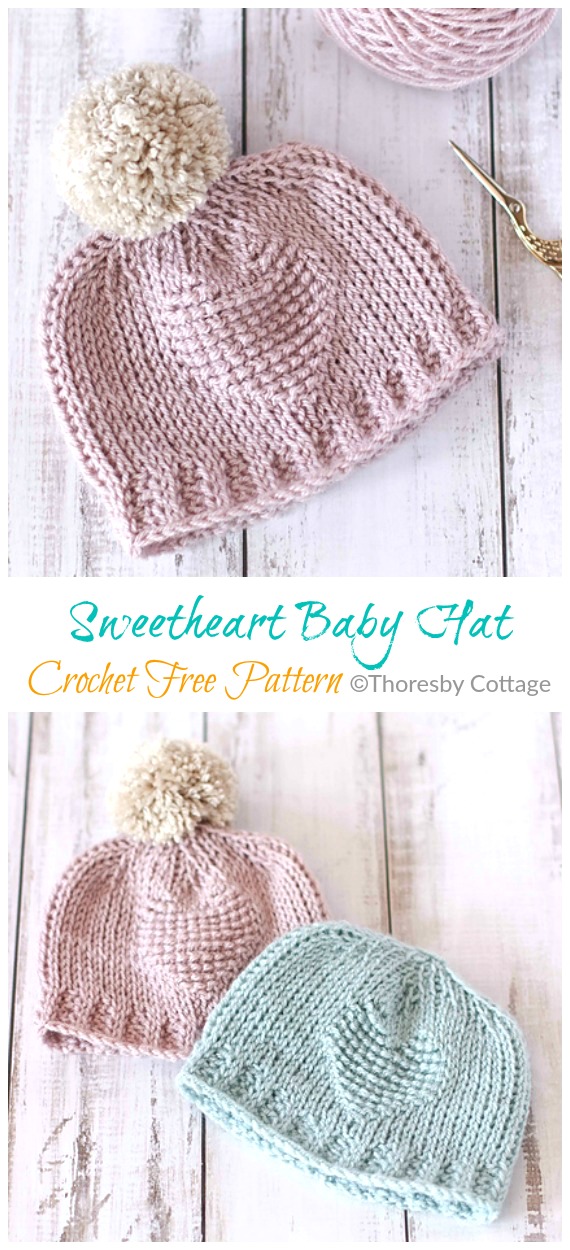 Sweetheart baby hat  Crochet Free Pattern - #Valentine; Heart Beanie #Hat; Free #Crochet; Patterns