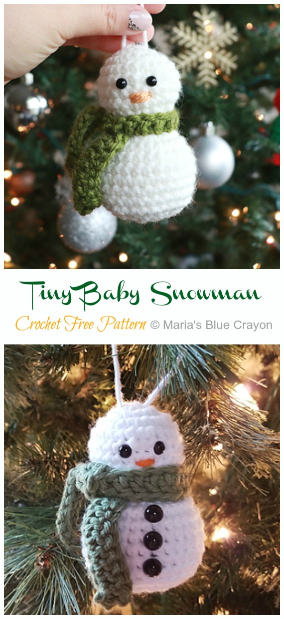 Snowman Ornament Crochet Free Pattern - Crochet #Christmas; Toys #Amigurumi; Free Patterns