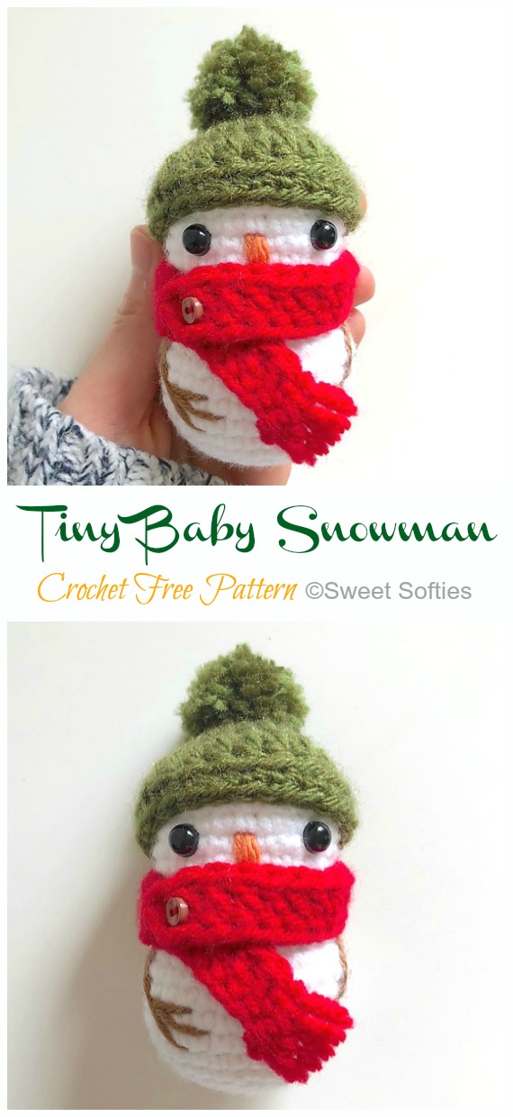 Tiny Baby Snowman Crochet Free Pattern - Crochet #Christmas; Toys #Amigurumi; Free Patterns