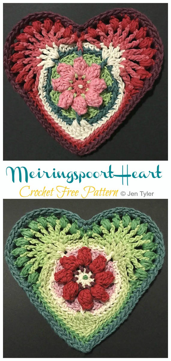 Meiringspoort Heart Crochet Free Pattern - #Heart; Motif Free #Crochet; Patterns