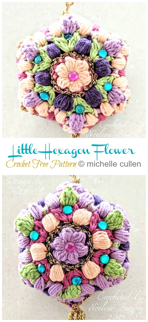 Little Hexagon Flower Crochet Free Pattern - #Hexagon; Motif Free #Crochet; Patterns